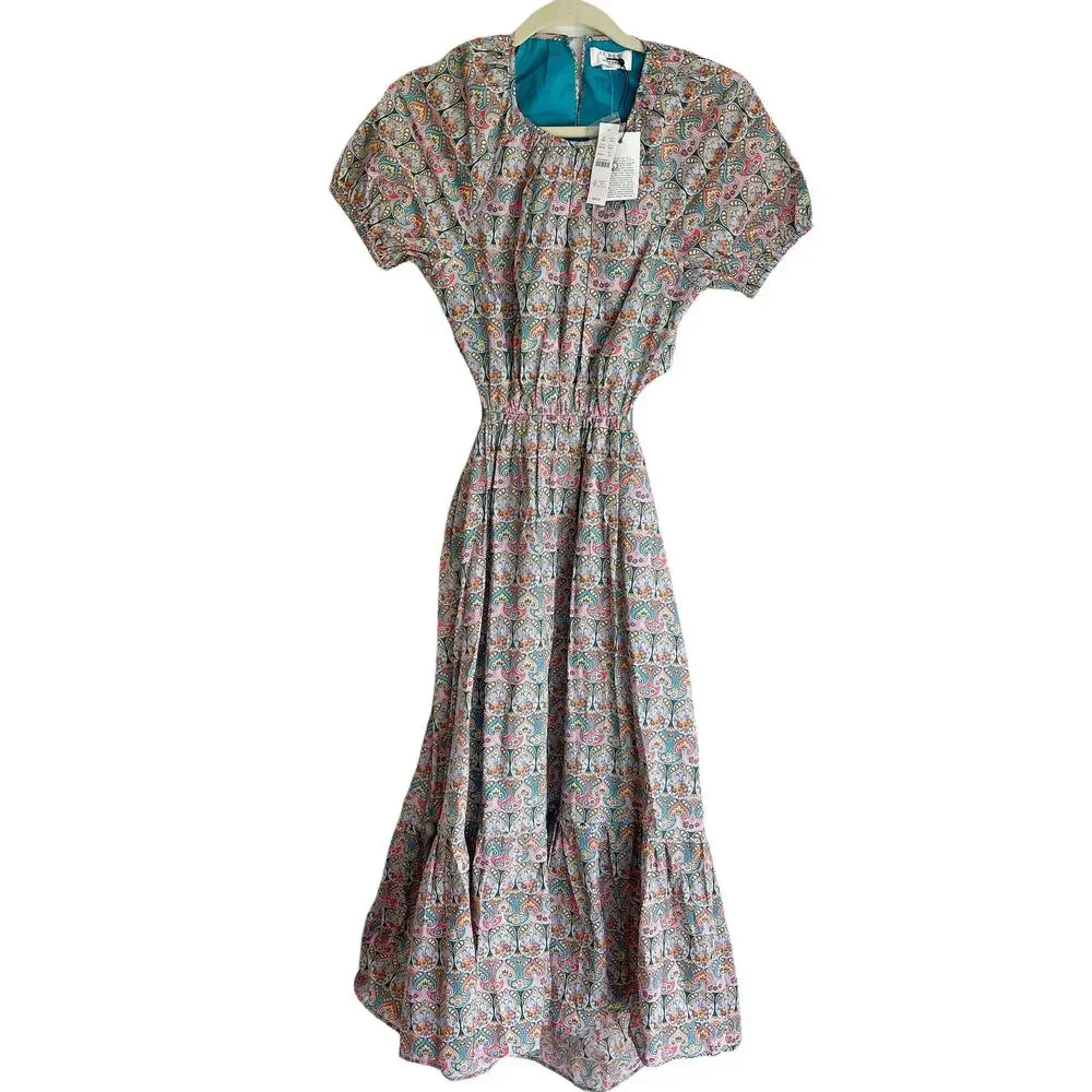 J.Crew Organic Cotton Giorgia Duke Print Back Cut Out Sun Dress Size 00/XS NWT